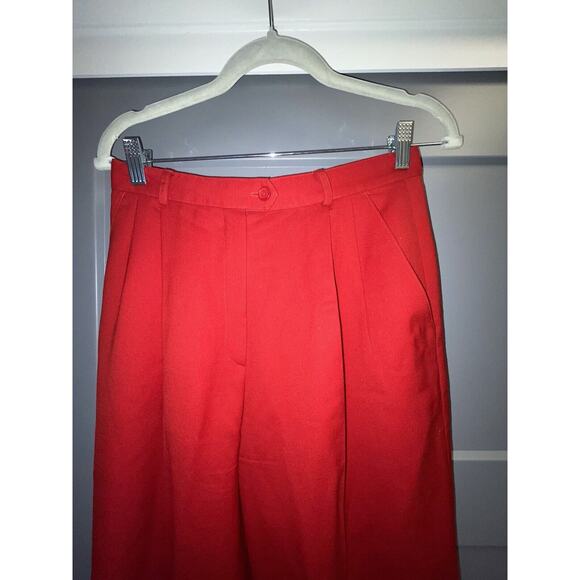 LAUREN RALPH LAUREN Women's Red Pleated Casual Cuffed Pure Wool Ankle Pant 8 - Picture 2 of 8